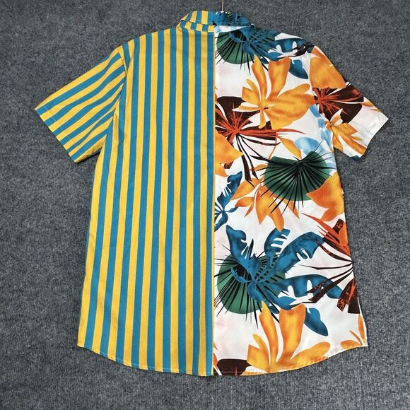 ChArmkp Men's Short Sleeve Polyester Button Up Floral Striped Shirt Size Medium - Picture 2 of 7